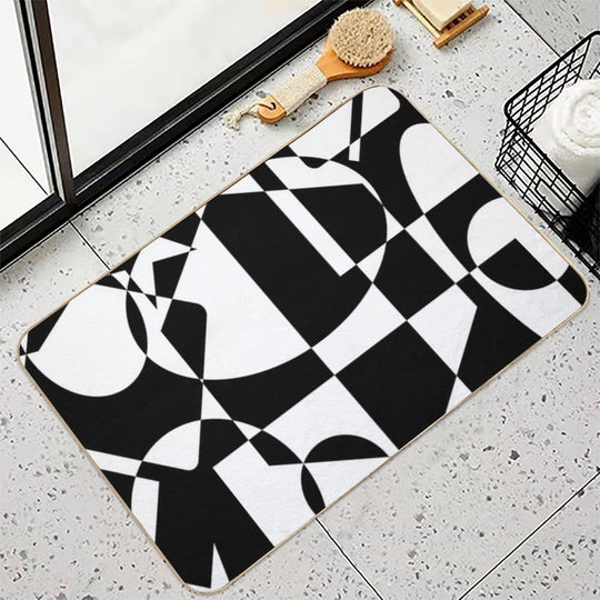 Mid Century Modern Abstract Geometric Shapes - Black White  Easy To Clean Bath Mat