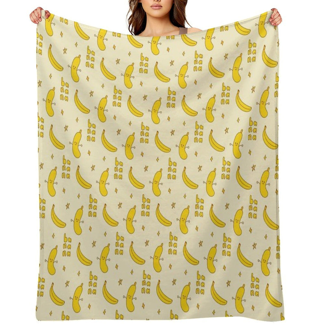 Cute Banana Pattern  Kawaii Fruit Art  Yellow Aesthetic Design Velvety-soft Throw Blanket