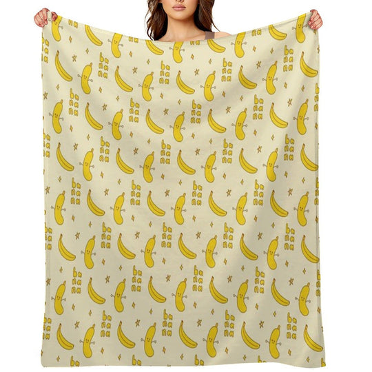 Cute Banana Pattern  Kawaii Fruit Art  Yellow Aesthetic Design Velvety-soft Throw Blanket