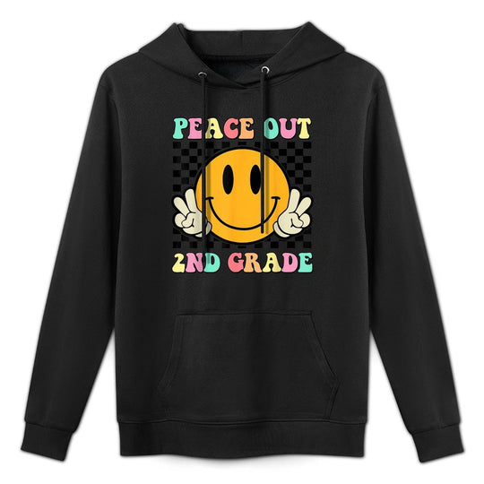 Peace Out 2nd Grade Teacher Retro Smile Last Day Of School Adjustable Hood Hoodie