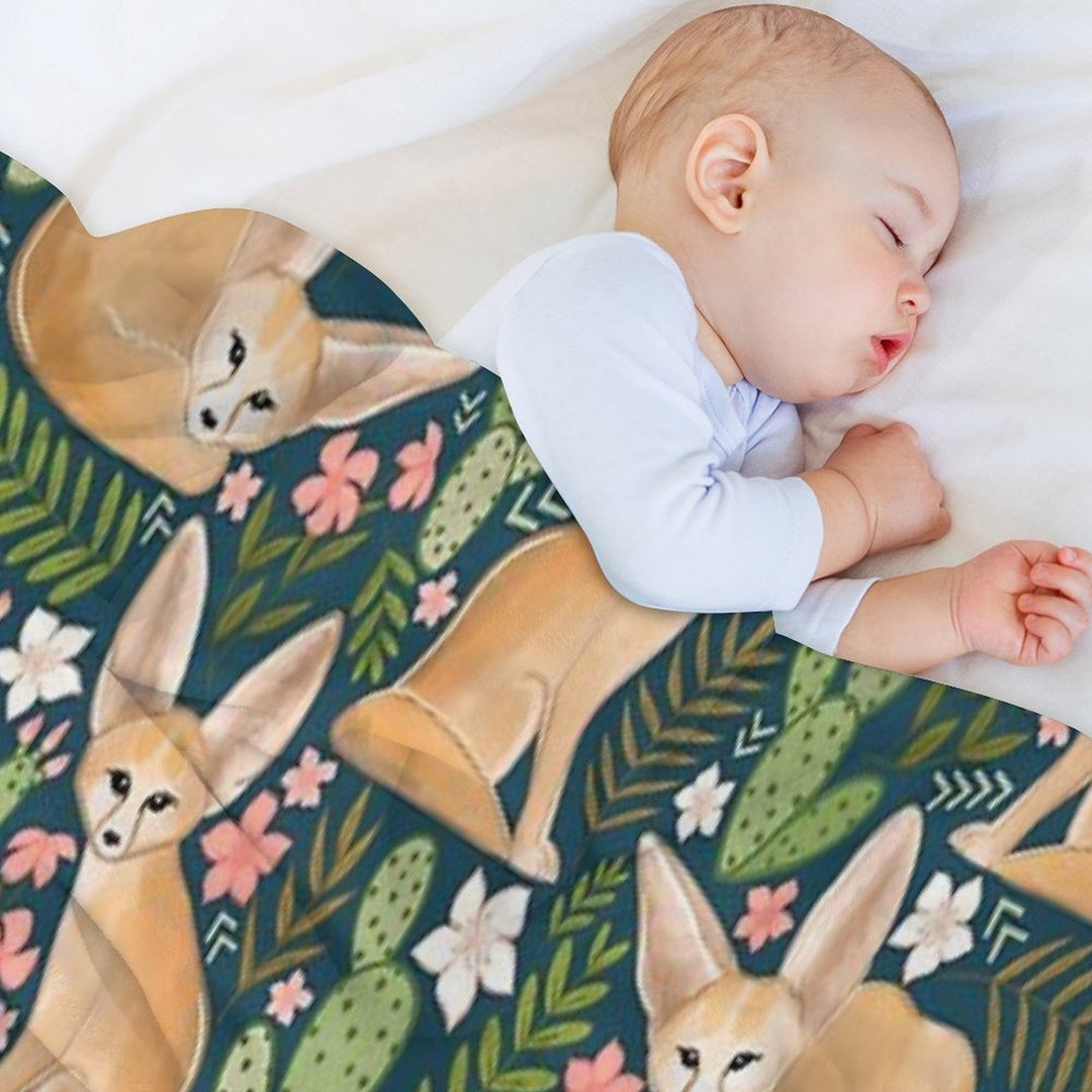 Fantastic Fennec Foxes on Navy Wrinkle-free Throw Blanket