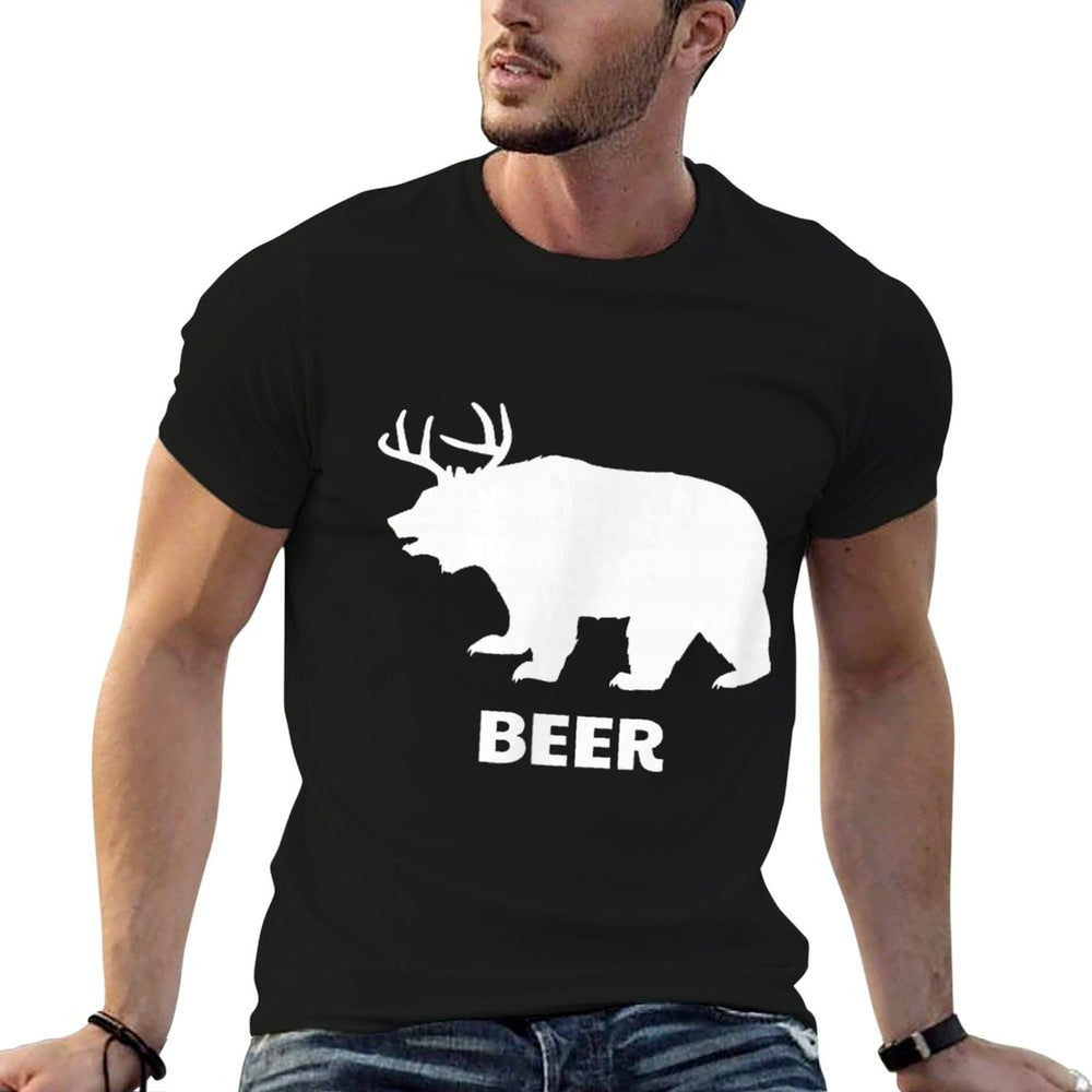 Deer Antlers + Grizzly Bear = Beer, Funny Hunting Drinking  Durable T-Shirt