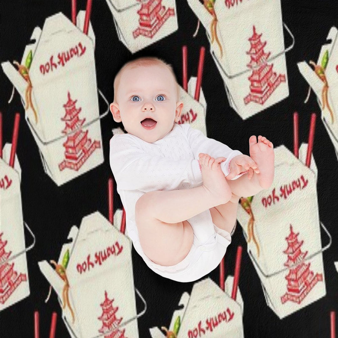 Chinese Takeout Pattern - Black Lightweight Throw Blanket