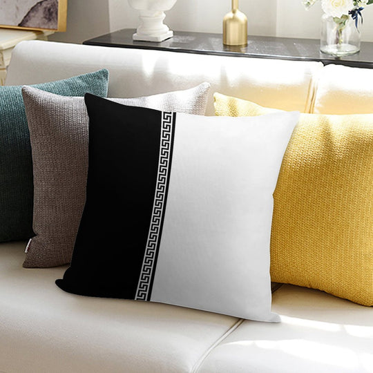 Greek Key Verticle - Black And White Soft Anti-Pilling Throw Pillow