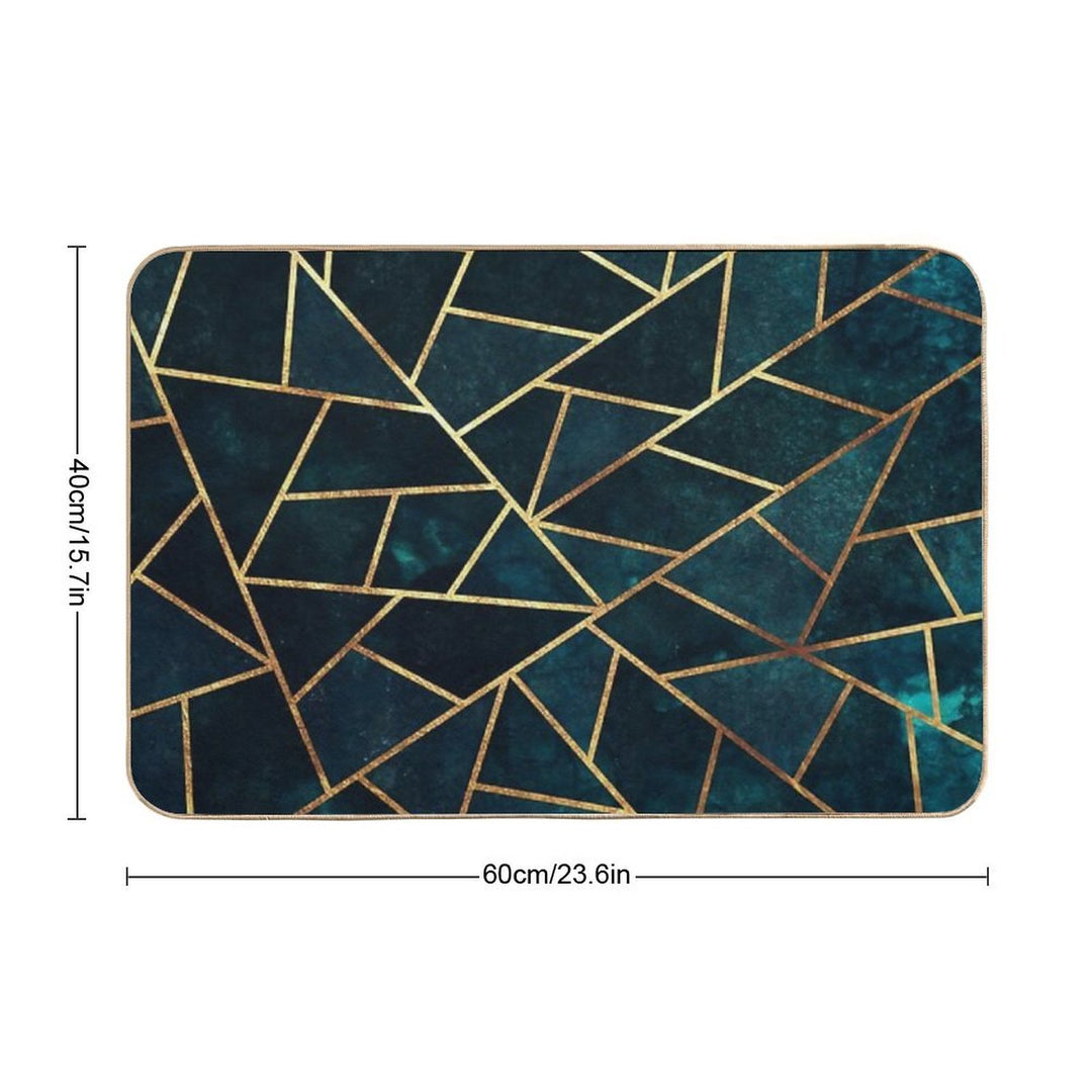 Deep Teal Geometric  Absorbent Bath Mat