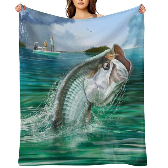 Tarpon Fishing Art Sustainable Throw Blanket