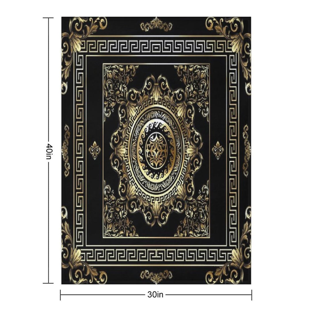 Ornate Baroque Black And Gold Greek Key Border Sustainable Throw Blanket