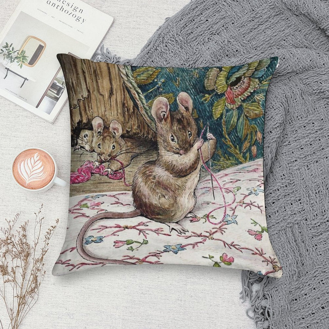 The Mice Go to Work - The Tailor of Gloucester - Beatrix Potter Soft Gift Ready Throw Pillow