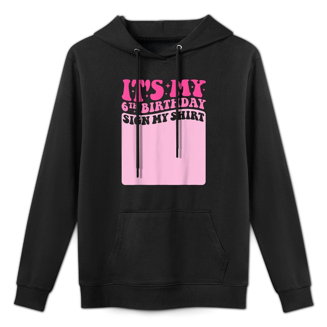 It's My 6th Birthday Girl Party Sign My Groovy Pink Kangaroo Pocket Hoodie