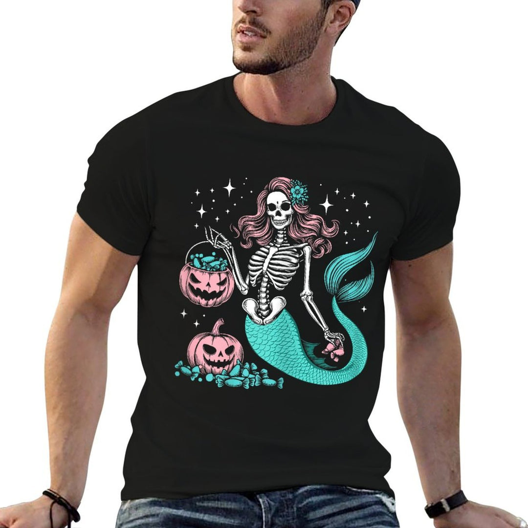 Halloween Mermaid Funny Skeleton  Tagless Design T-Shirt