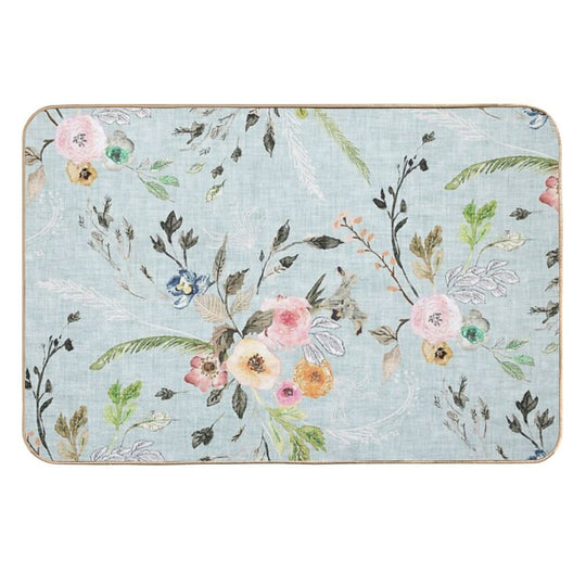 La Boheme Sky Blue Floral  Easy Maintenance Bath Mat