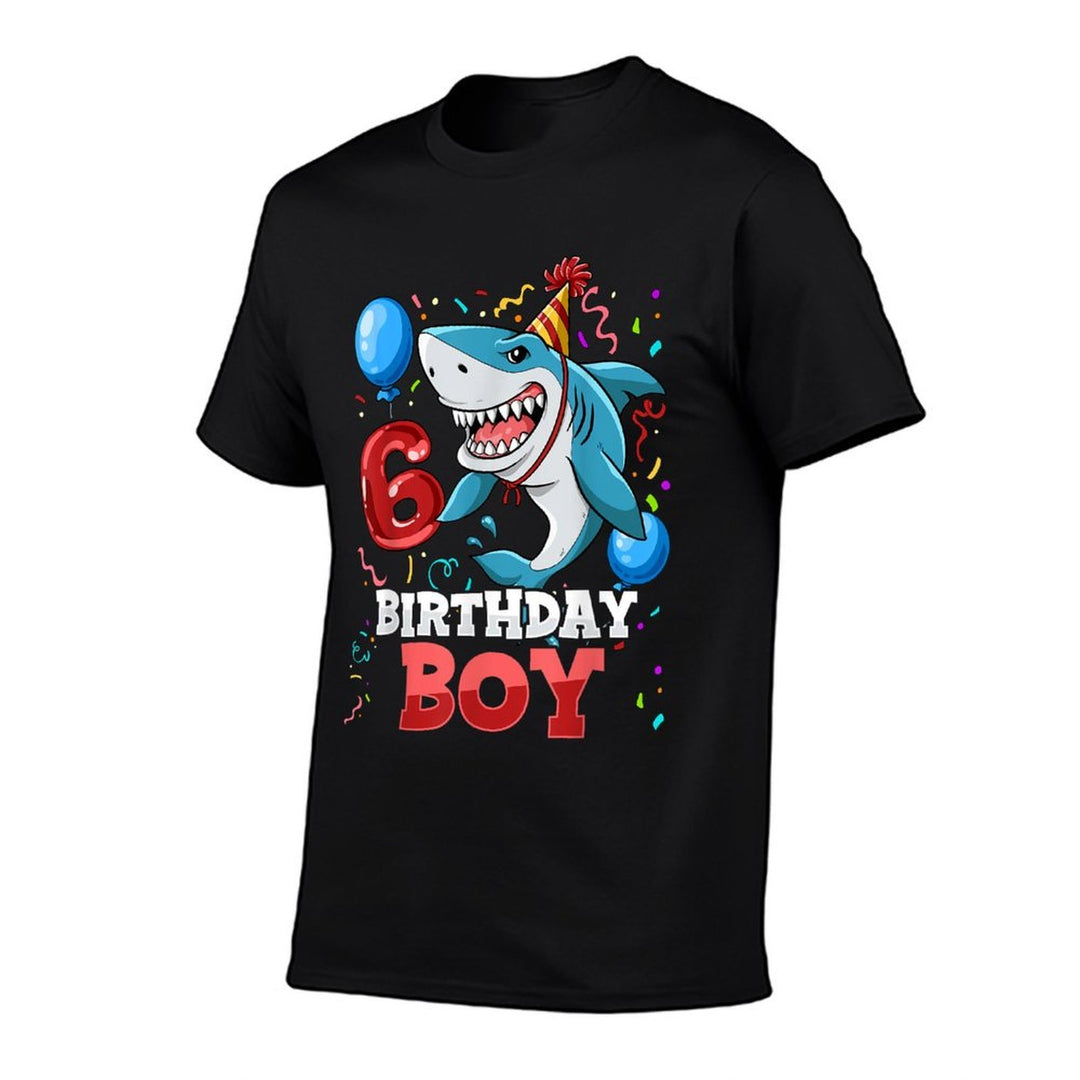Shark 6th Birthday Boy  Rolled Sleeves T-Shirt