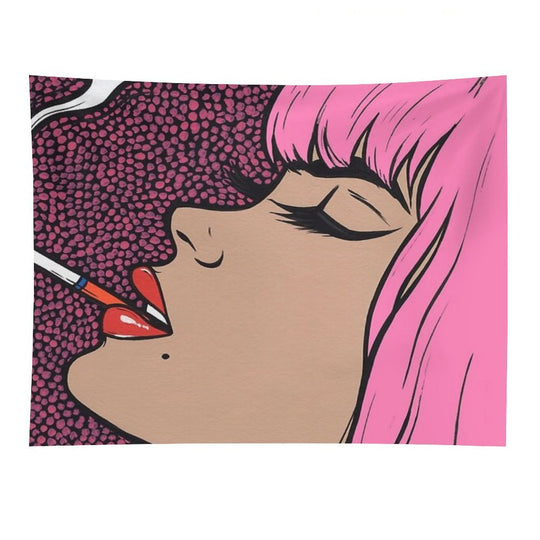 Pink Smoking Comic Girl Tapestry
