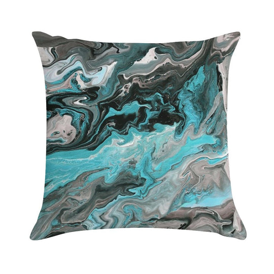 Turquoise Vein Marble Soft Reinforced Edging Throw Pillow