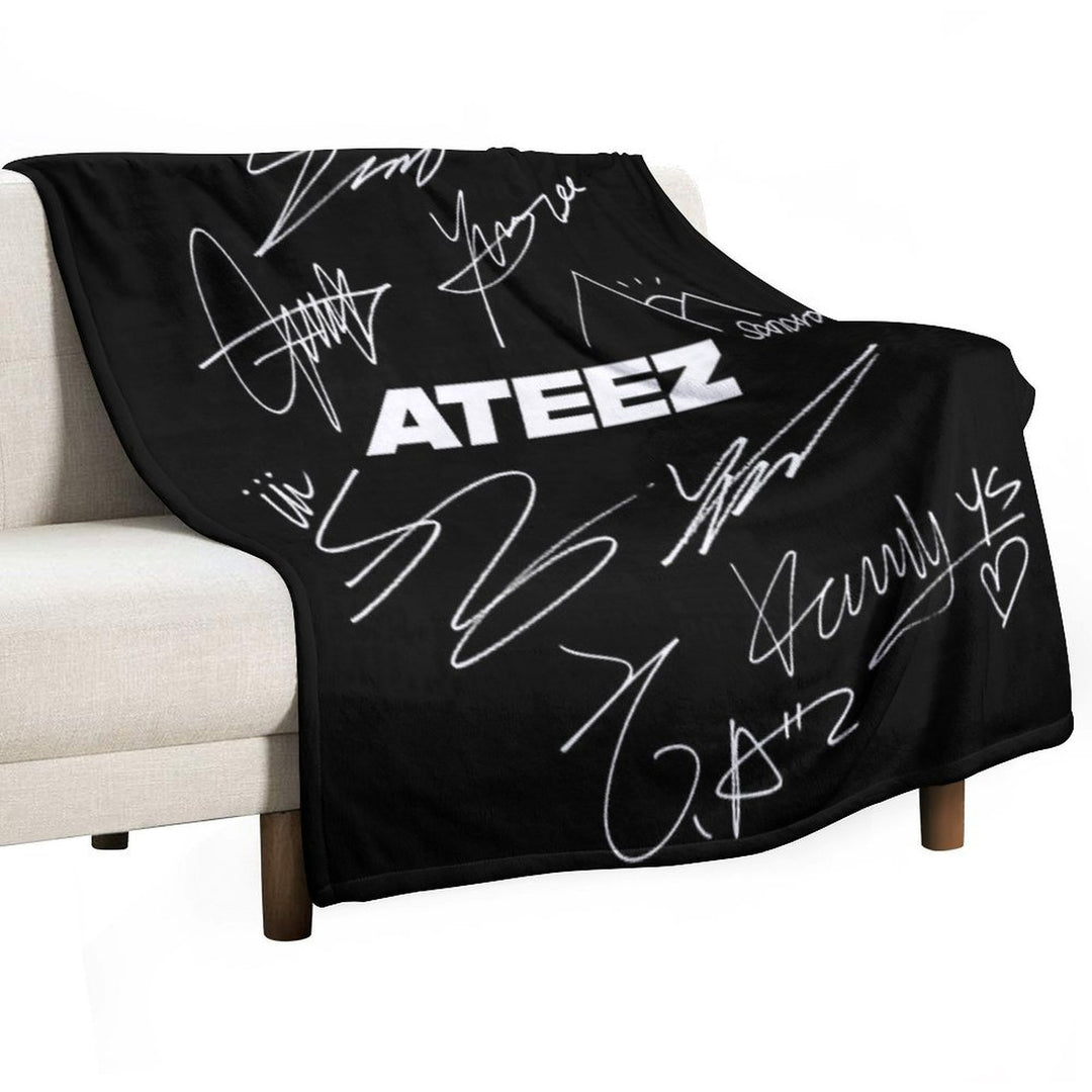 ATEEZ - Logo + Autographs (black) Travel-friendly Throw Blanket