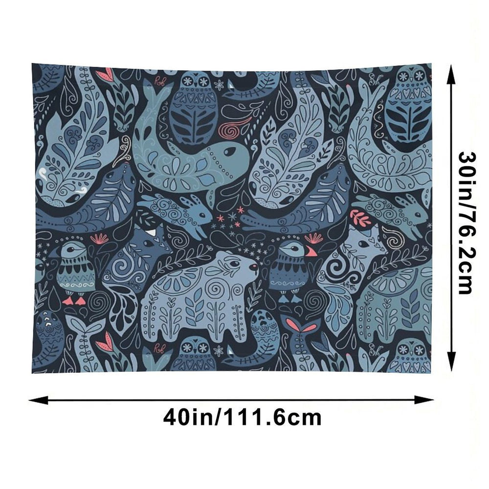 Arctic Animals. Narwhal, Polar Bear, Whale, Puffin, Owl, Fox, Bunny, Seal. Tapestry