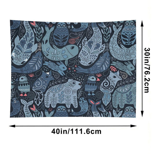 Arctic Animals. Narwhal, Polar Bear, Whale, Puffin, Owl, Fox, Bunny, Seal. Tapestry