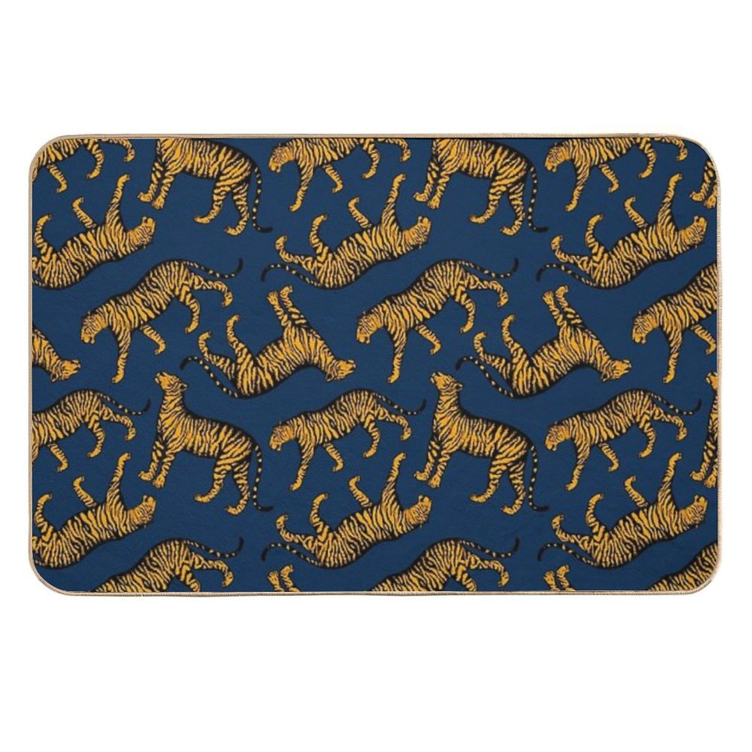 Tigers (Navy Blue And Marigold)  Pet-Safe Bath Mat
