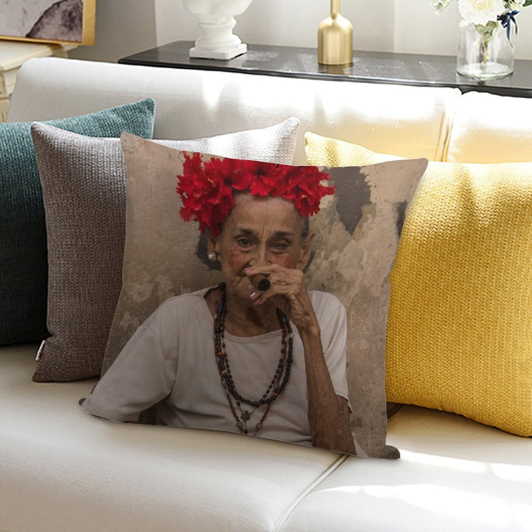 Old Lady Smoking Cuban Cigar in Havana Soft Ultra-Soft Texture Throw Pillow