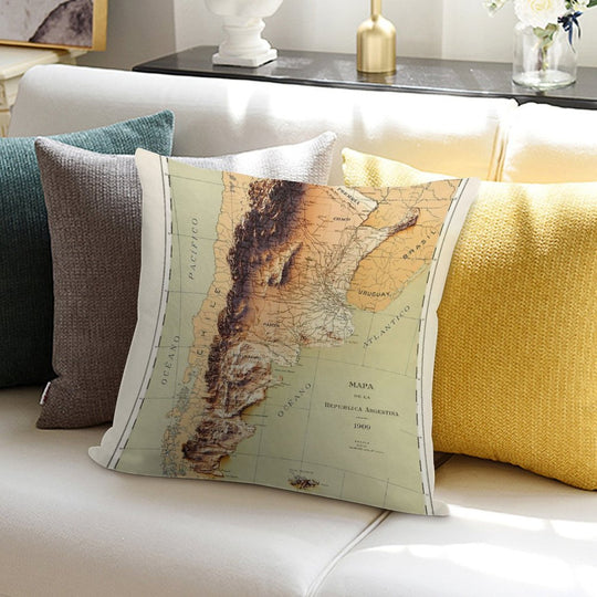 1909 Argentina Relief Map Digitally-rendered Soft Anti-Pilling Throw Pillow