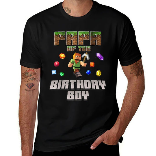Papa Of The Birthday Boy Video Gamer Pixel Number  Oversized Silhouette T-Shirt