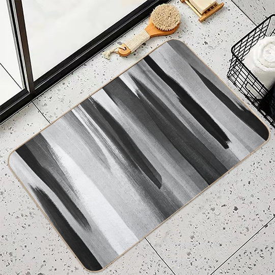 Contemporary Modern Black, White And Gray Abstract Streaks  Stain-Proof Bath Mat