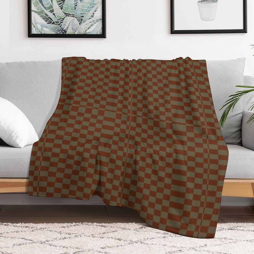 Mid Century Orange And Sand Rectangle Chequered Easy Care Throw Blanket