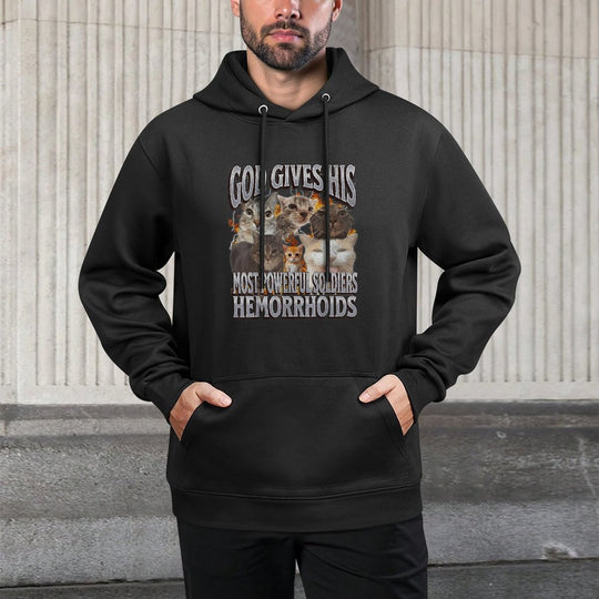God Gives His Most Powerful Hemorrhoids Funny Cat Meme Adjustable Hood Hoodie