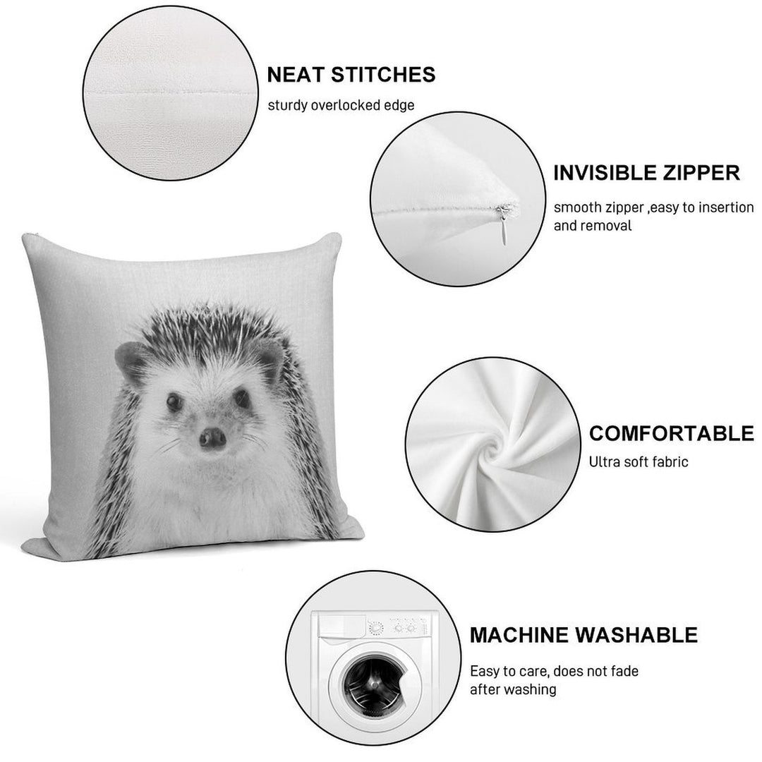 Hedgehog - Black & White Soft Washable Throw Pillow