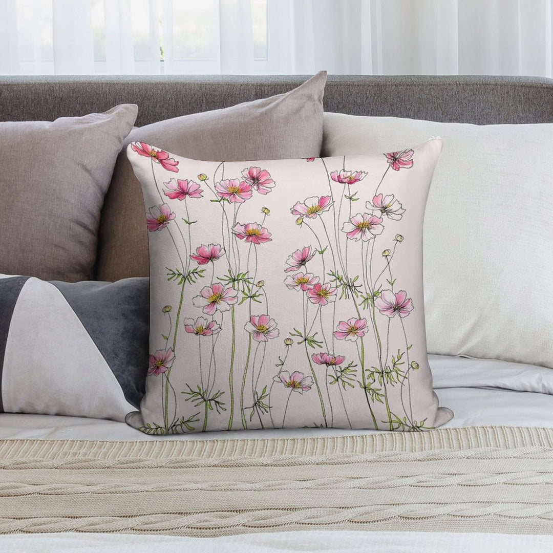 Pink Cosmos Flowers Soft Multiple Sizes Throw Pillow