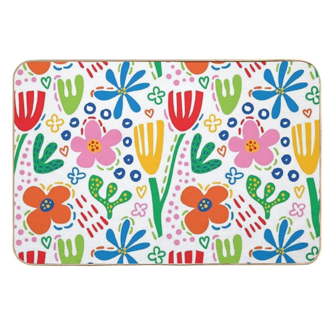 Bright And Colorful Floral Design  High-Traffic Bath Mat
