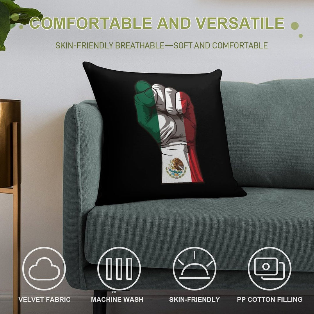Raised Fist for Mexico  Mexican Flag Soft Hidden Zipper Throw Pillow