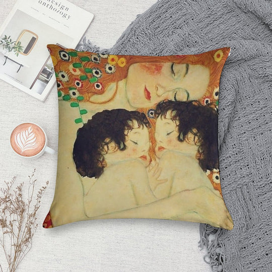 Klimt Three Ages of Woman Mother And Child Soft Skin-Friendly Throw Pillow