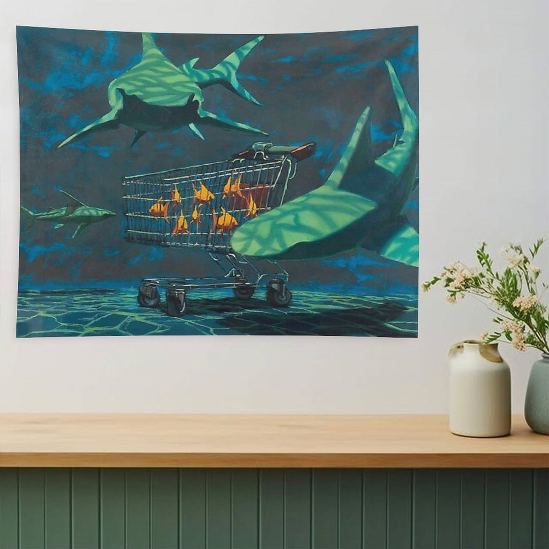 Sharks with Trolley Banksy Painting Tapestry