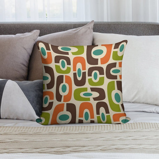 Mid Century Modern Cosmic Abstract Brown Blue Green Orange And Beige Soft Bedroom Essential Throw Pillow