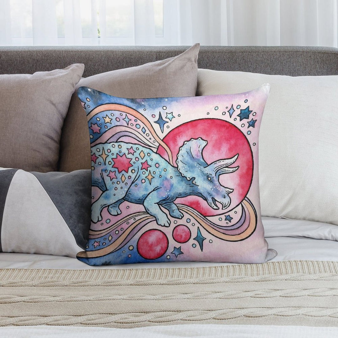 Star Tricera  Cosmic Dinosaur Watercolor Soft Reinforced Edging Throw Pillow