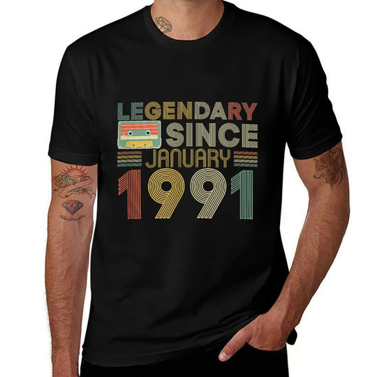 Legendary Since Tape Bday January 1991 30th Birthday  Summer-ready Fabric T-Shirt