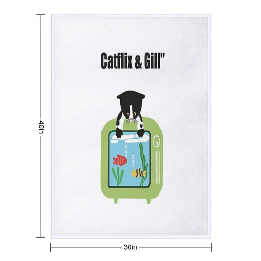 Catflix & Gill Funny Cat And Fish TV Design Gift-ready Throw Blanket