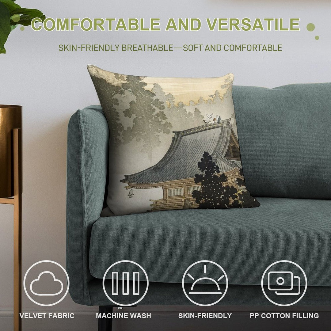 Pagoda - Japanese Art 1900s Soft Style Accent Throw Pillow