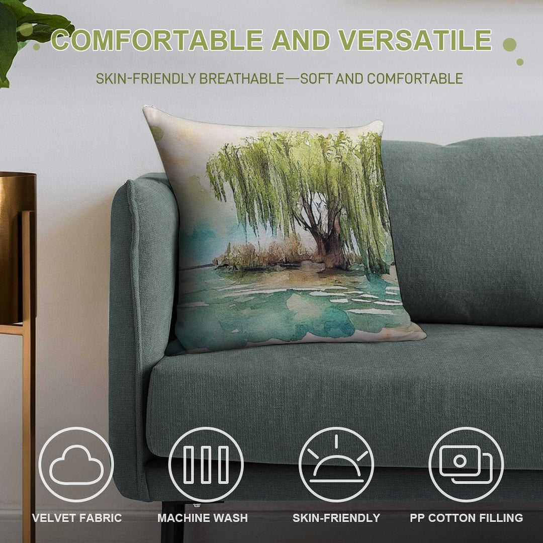 Weeping Willow Tree Painting #2 Soft Washable Throw Pillow