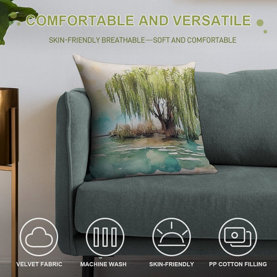 Weeping Willow Tree Painting #2 Soft Washable Throw Pillow