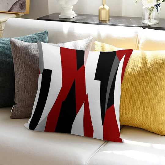 Red Black And White Abstract Soft High-Density Material Throw Pillow