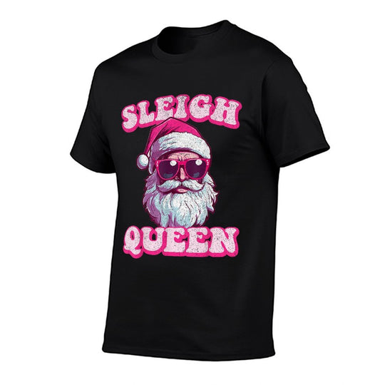 Groovy Retro Christmas Funny Pink Santa Sleigh Queen  Moisture-wicking T-Shirt