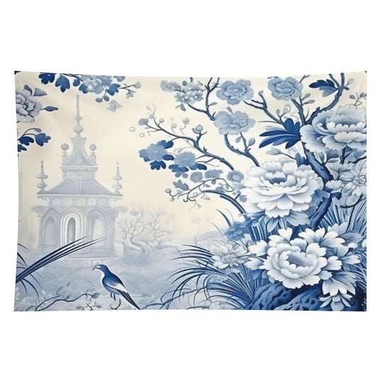 Cerulean Pastoral Pavillion Chinoiserie Tapestry