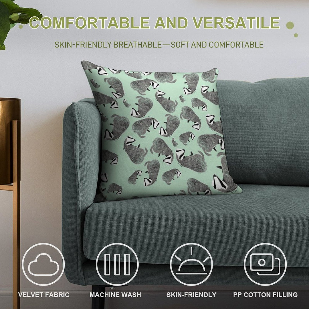 European Badger Pattern Soft Washable Throw Pillow