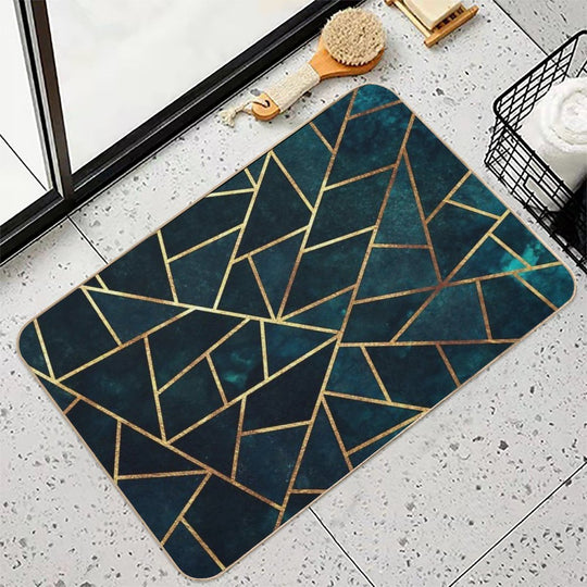 Deep Teal Geometric  Absorbent Bath Mat