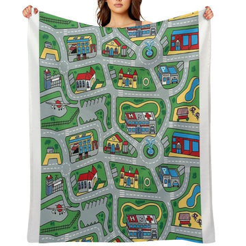 Car City Carpet Road Rug 90s Nostalgic Toy Machine-washable Throw Blanket