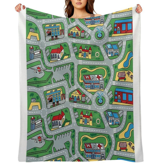 Car City Carpet Road Rug 90s Nostalgic Toy Machine-washable Throw Blanket