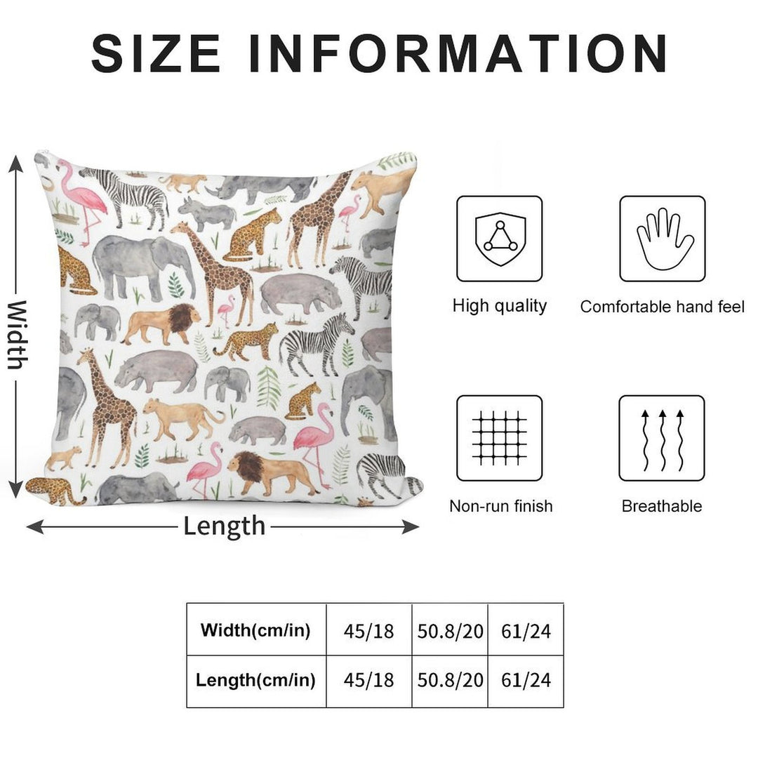 Safari Animals Soft Decorative Cover Throw Pillow