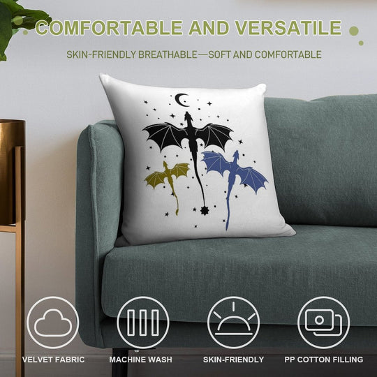 Trio of Black, Gold And Navy Dragons Soft Bedroom Essential Throw Pillow